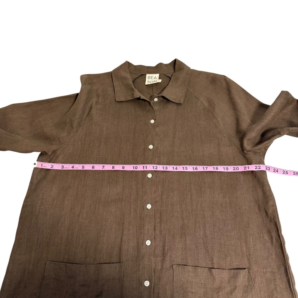 Beaton | Chore Coat Shacket Earth Brown Size L 100% Linen - Picture 10 of 11